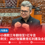华小拨款三年翻倍至1亿令吉俞利文:2027财案教育红利惠及全民